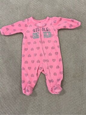 Pink 'Little Sister' Heart Footed One-Piece Pajamas